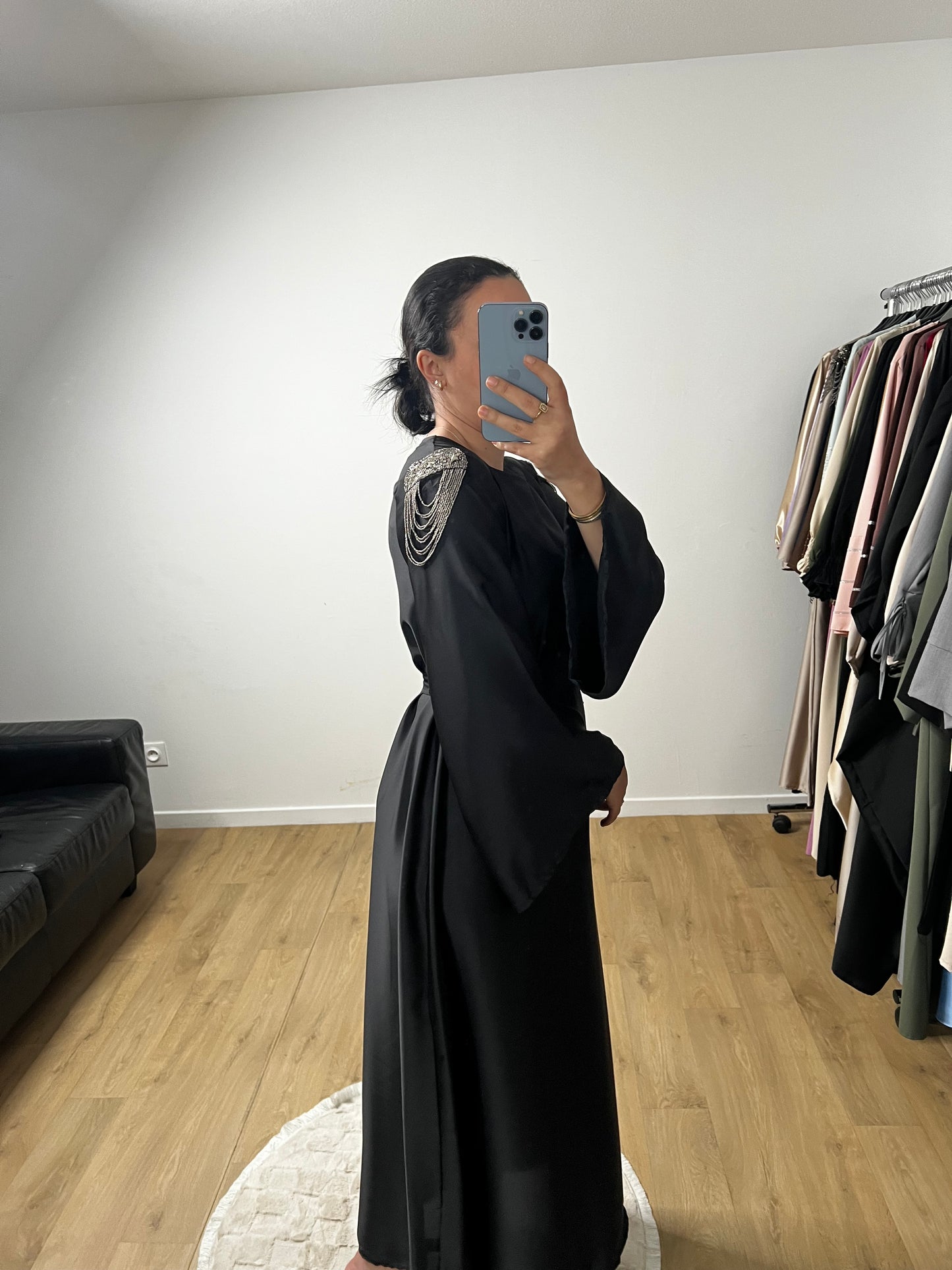 Robe En Satin Longue Manches Evasés