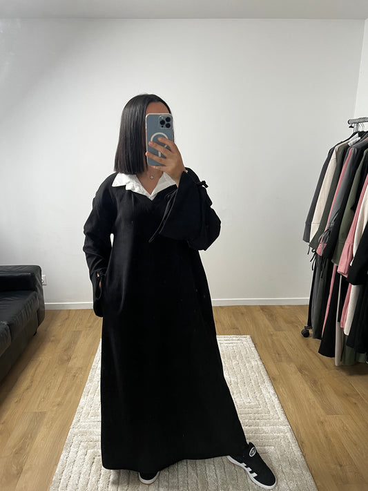 Robe Longue En velours côtelé Col Chemise