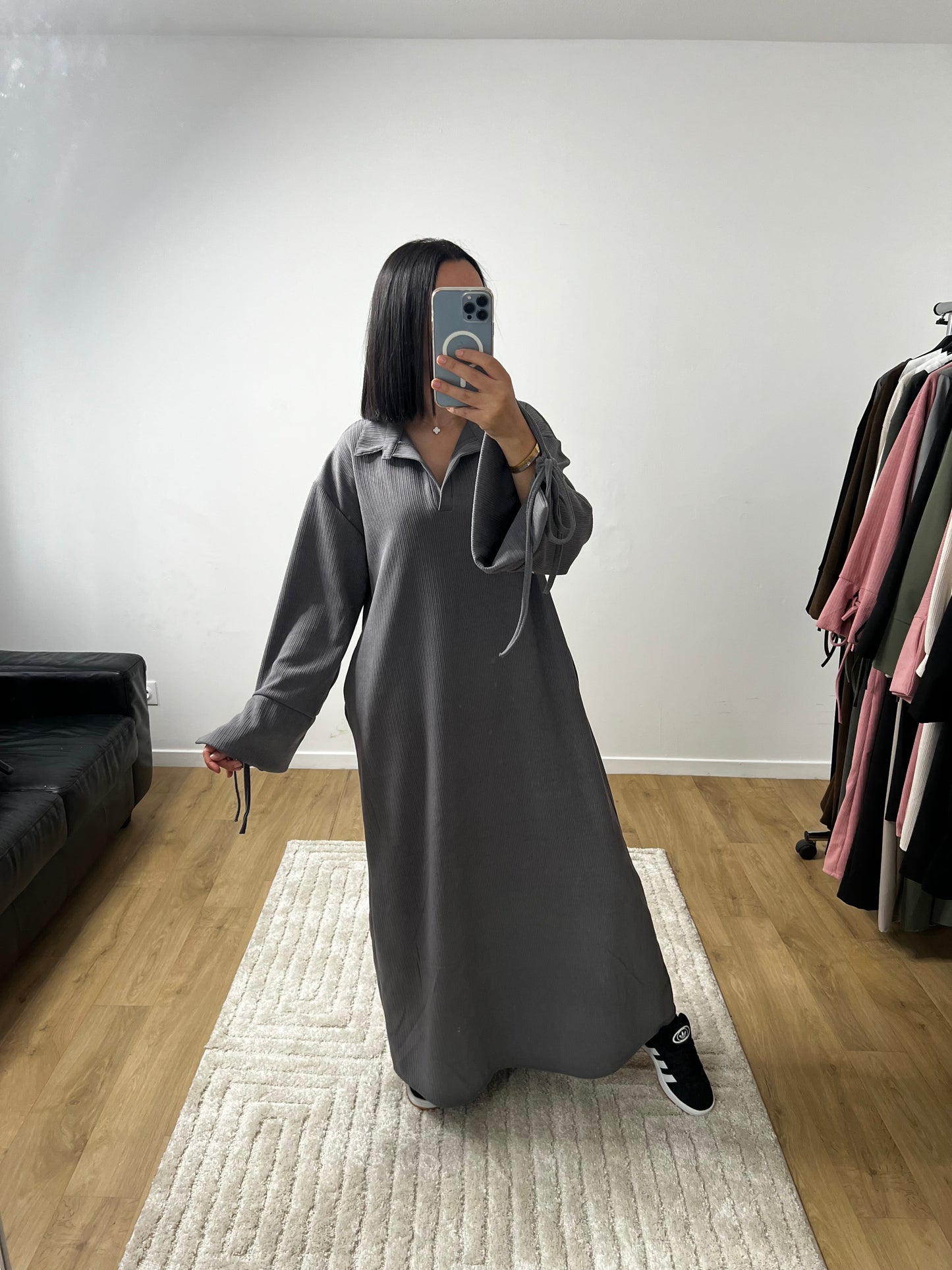 Robe Longue En Velours Côtelé Col Chemise