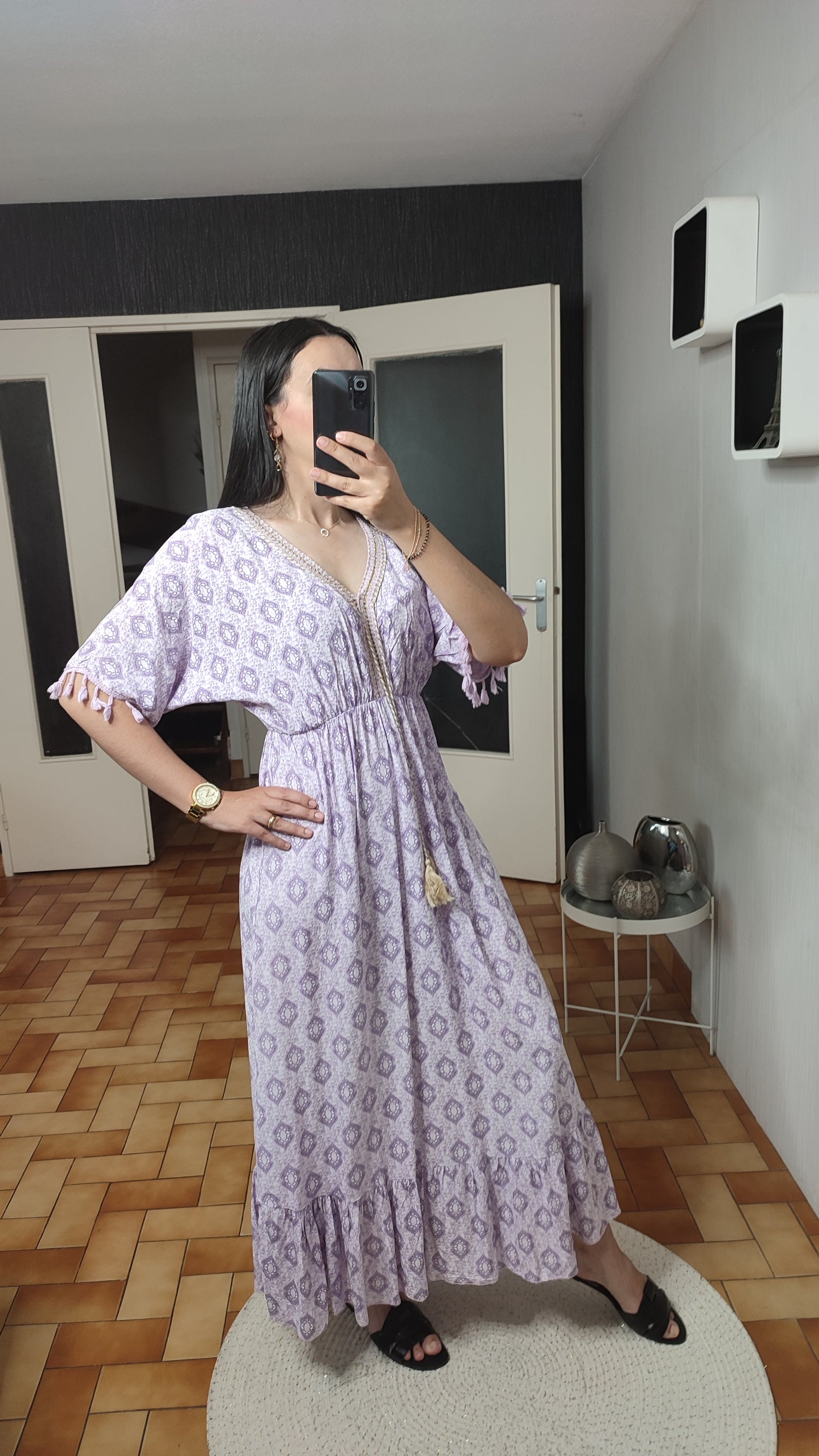 Robe imprimée col en V, Tenue décontractée, Robe d’été Printemps