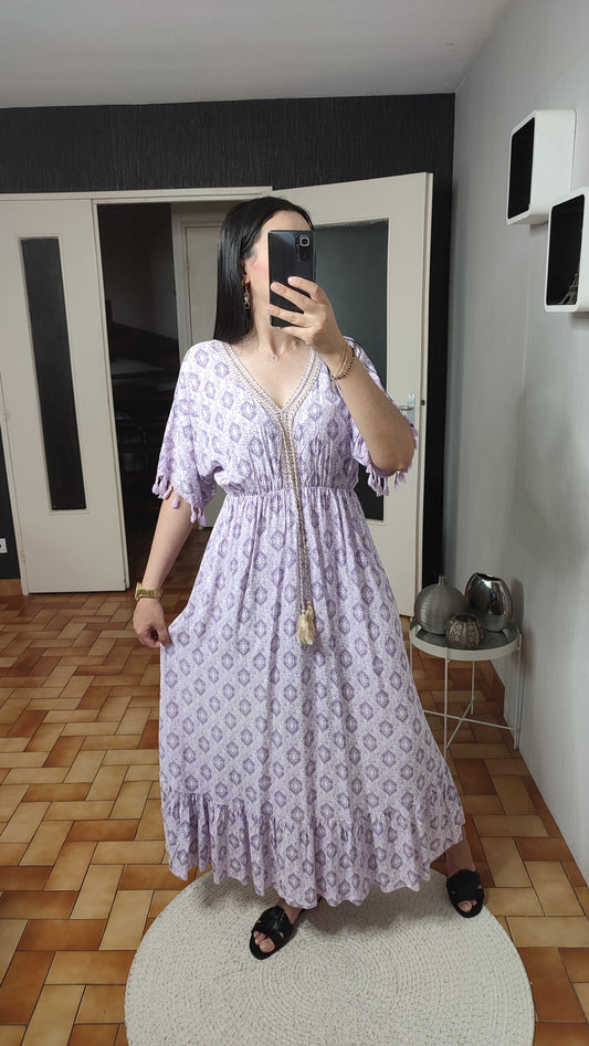 Robe imprimée col en V, Tenue décontractée, Robe d’été Printemps