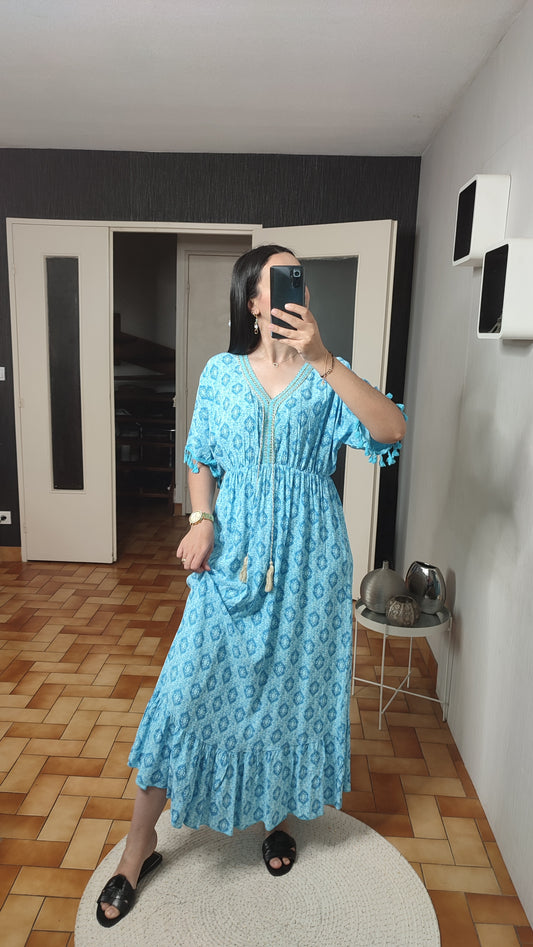 Robe imprimée col en V, Tenue décontractée, Robe d’été Printemps