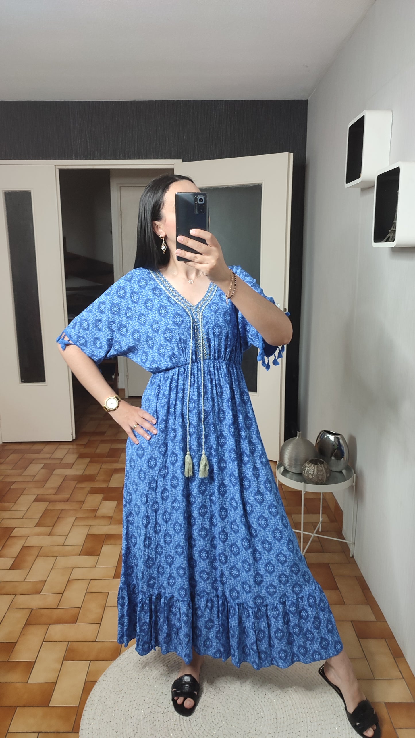 Robe imprimée col en V, Tenue décontractée, Robe d’été Printemps