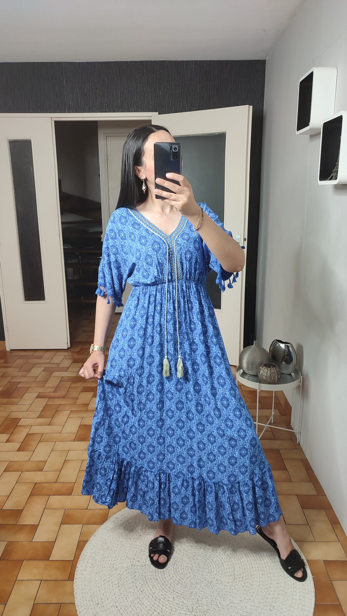 Robe imprimée col en V, Tenue décontractée, Robe d’été Printemps