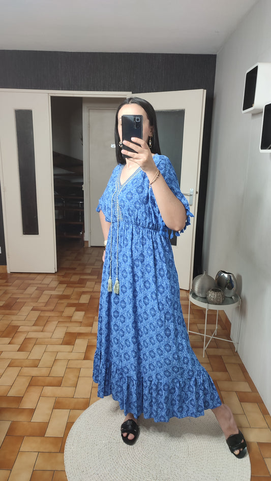 Robe imprimée col en V, Tenue décontractée, Robe d’été Printemps