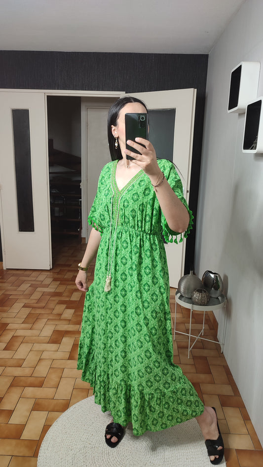 Robe imprimée col en V, Tenue décontractée, Robe d’été Printemps