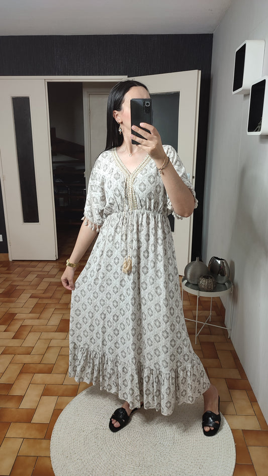 Robe imprimée col en V, Tenue décontractée, Robe d’été Printemps