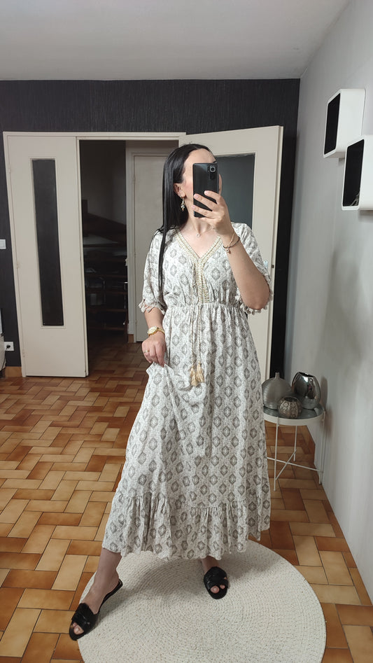 Robe imprimée col en V, Tenue décontractée, Robe d’été Printemps