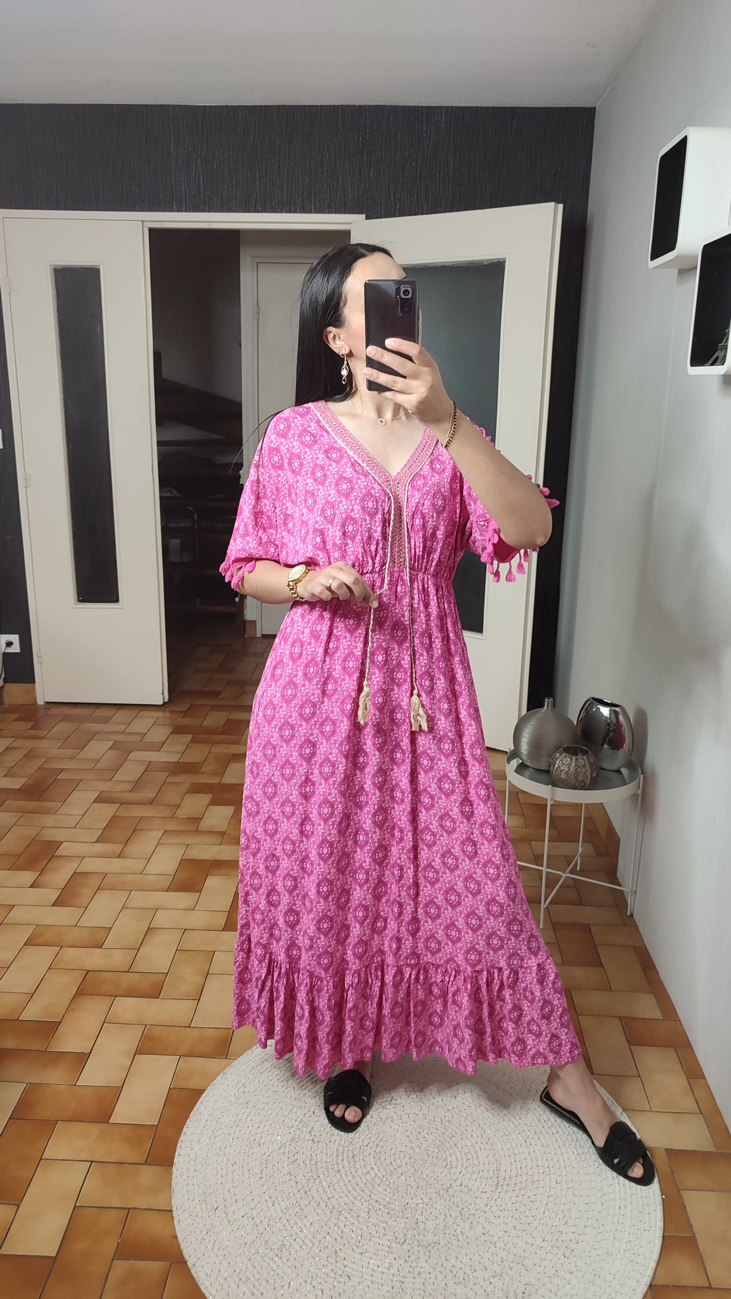 Robe imprimée col en V, Tenue décontractée, Robe d’été Printemps