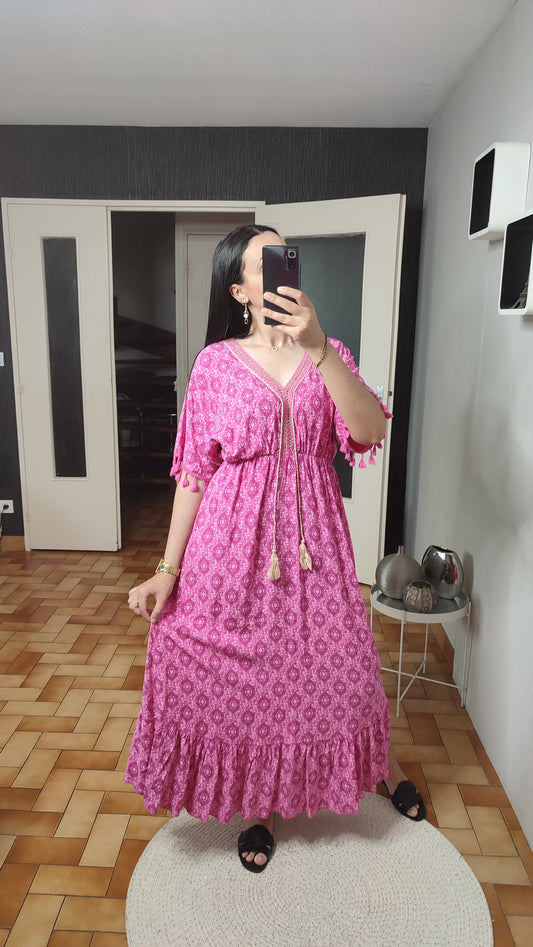 Robe imprimée col en V, Tenue décontractée, Robe d’été Printemps