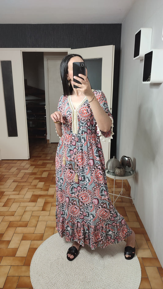 Robe imprimée col en V, Tenue décontractée, Robe d’été Printemps