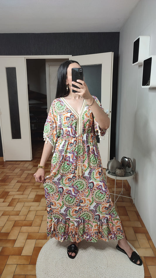 Robe imprimée col en V, Tenue décontractée, Robe d’été Printemps