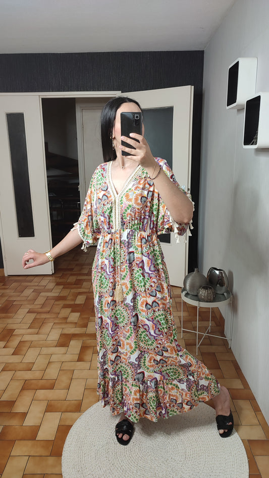 Robe imprimée col en V, Tenue décontractée, Robe d’été Printemps