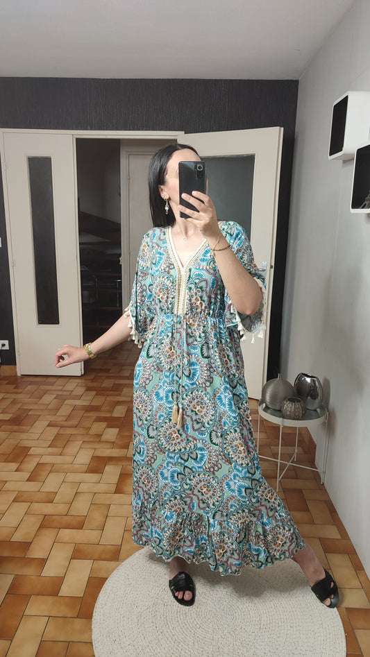 Robe imprimée col en V, Tenue décontractée, Robe d’été Printemps