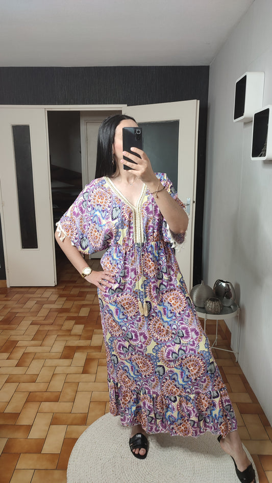 Robe imprimée col en V, Tenue décontractée, Robe d’été Printemps