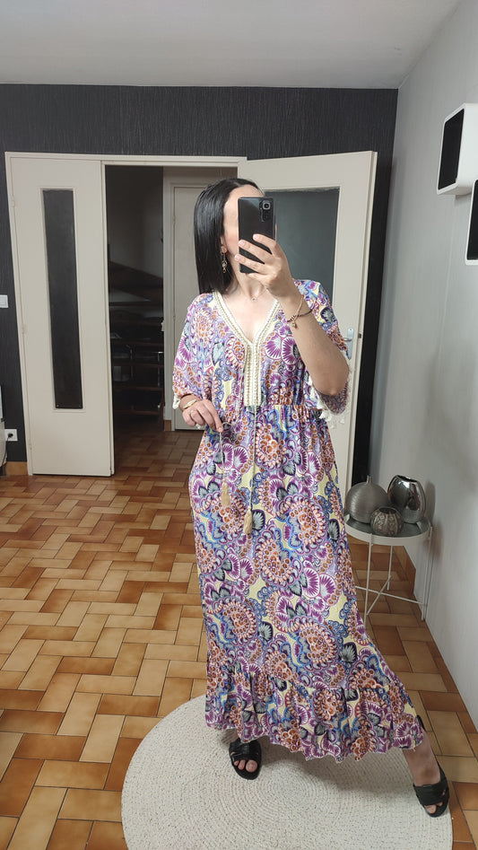 Robe imprimée col en V, Tenue décontractée, Robe d’été Printemps