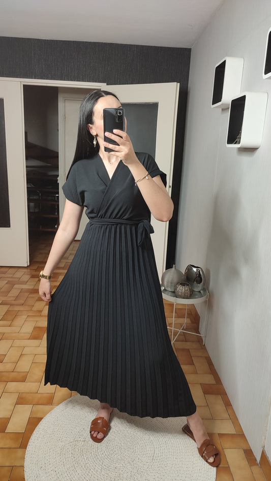 Robe Longue Cache Cœur Plissé Matière Crêpe