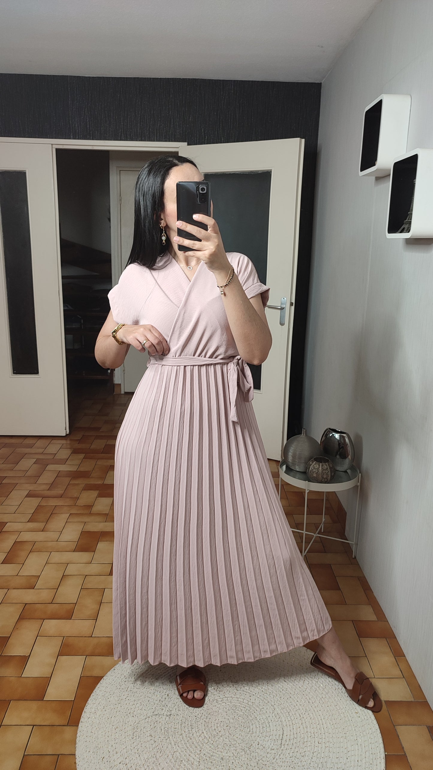 Robe Longue Cache Cœur Plissé Matière Crêpe