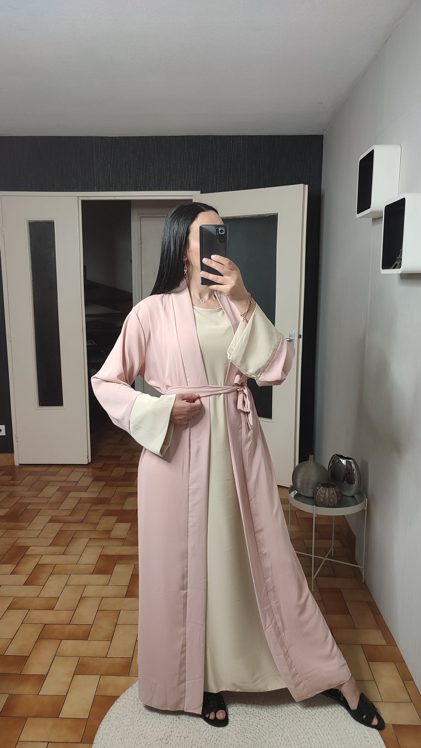 Abaya Kimono Long, Cardigan, Robe Sans Manches En Soie, Avec Ceinture