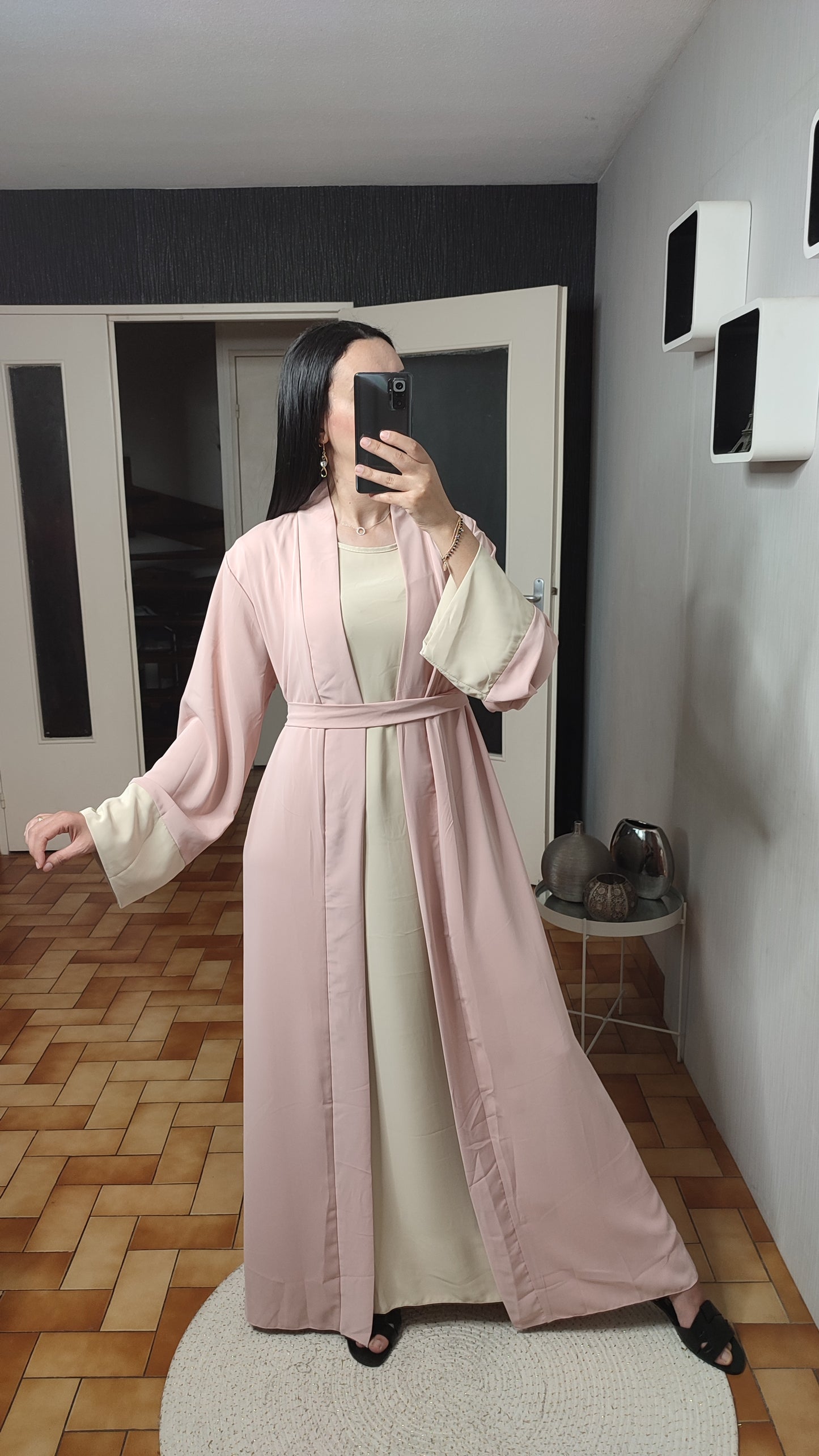 Abaya Kimono Long, Cardigan, Robe Sans Manches En Soie, Avec Ceinture