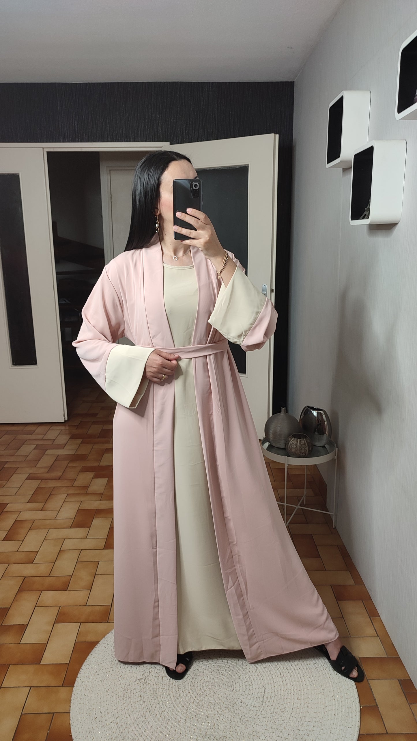 Abaya Kimono Long, Cardigan, Robe Sans Manches En Soie, Avec Ceinture