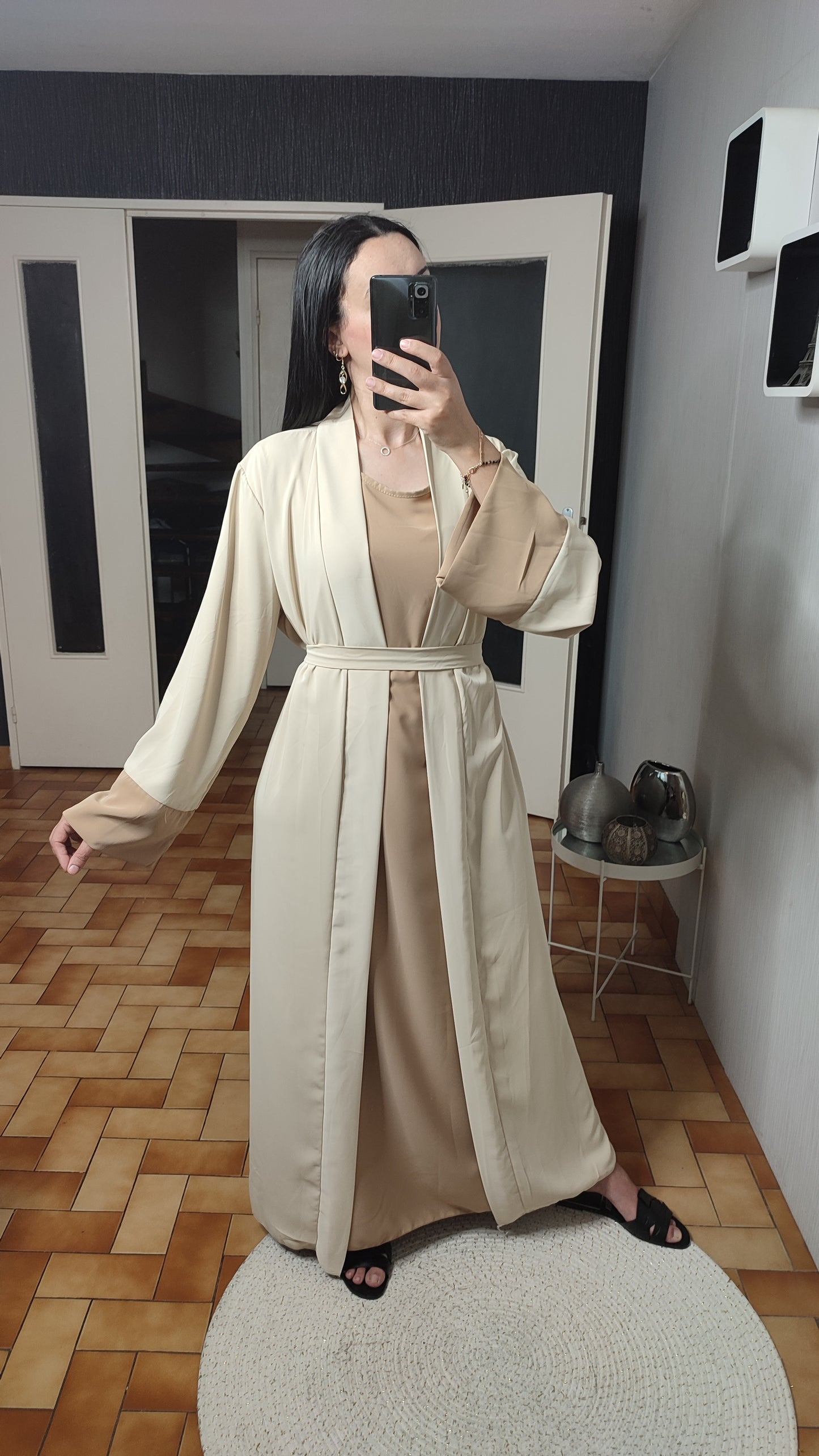 Abaya Kimono Long, Cardigan, Robe Sans Manches En Soie, Avec Ceinture