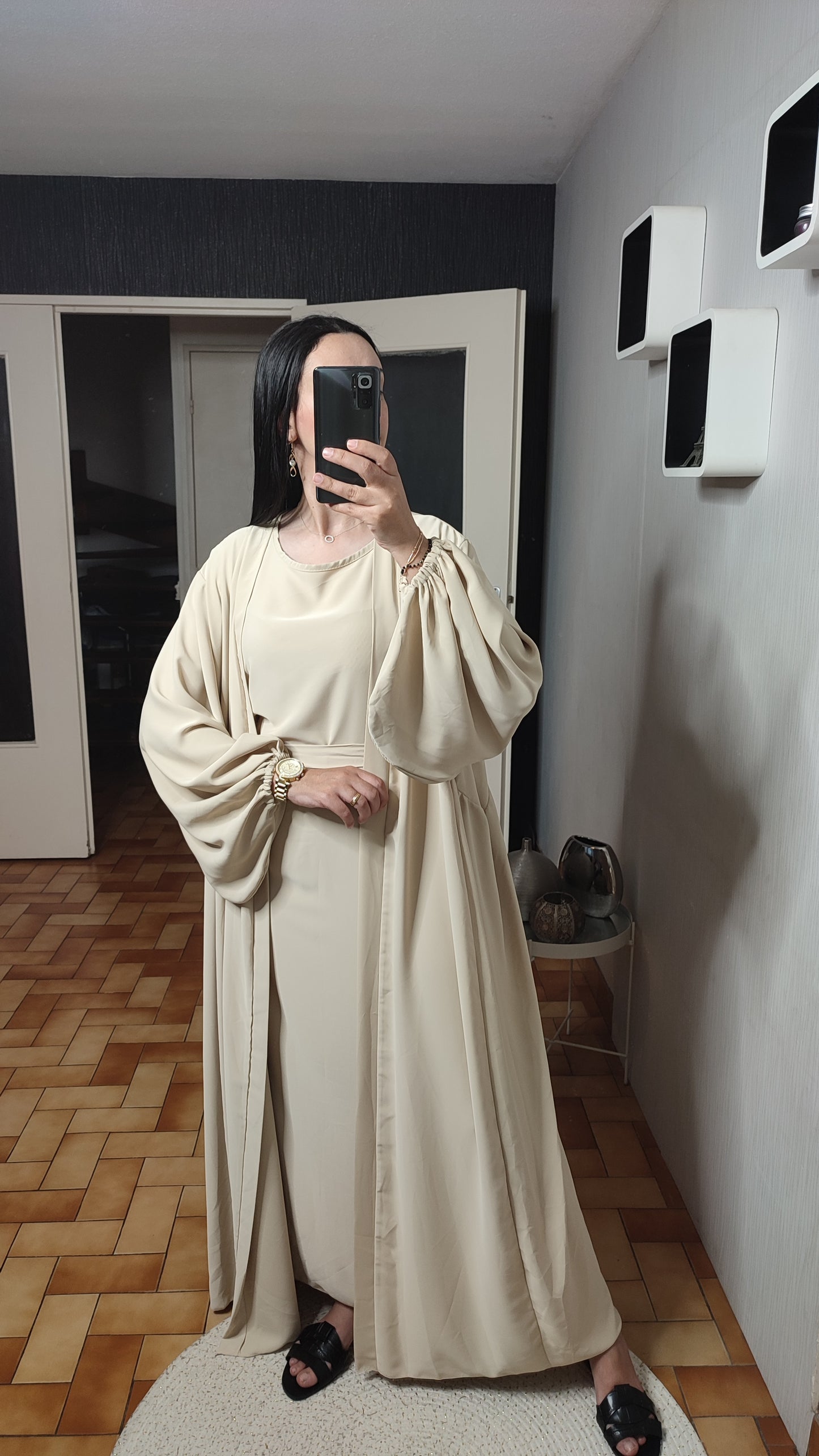 Abaya Kimono Long, Cardigan, Robe Sans Manches En Soie, Avec Ceinture