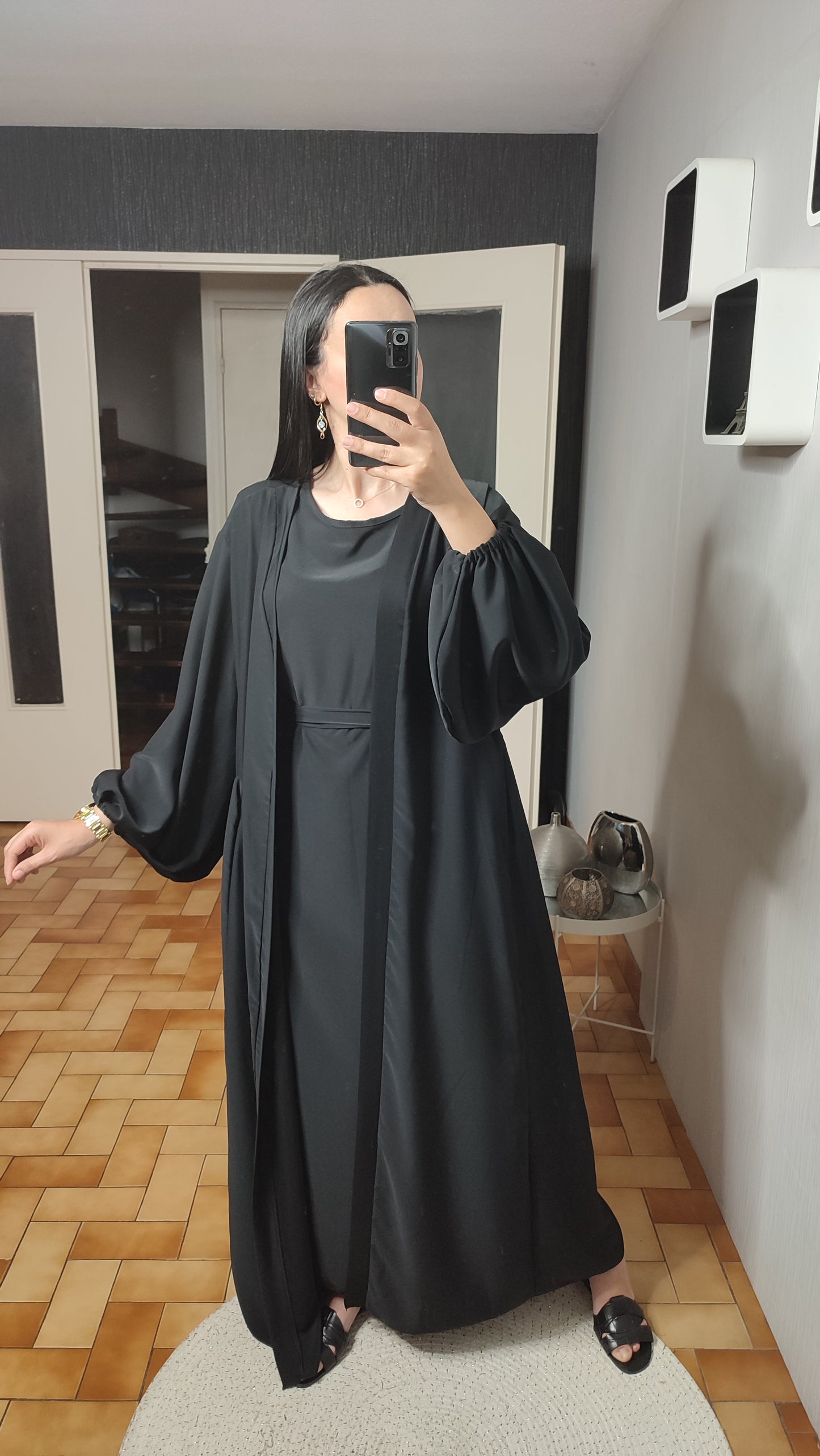 Abaya Kimono Long, Cardigan, Robe Sans Manches En Soie, Avec Ceinture