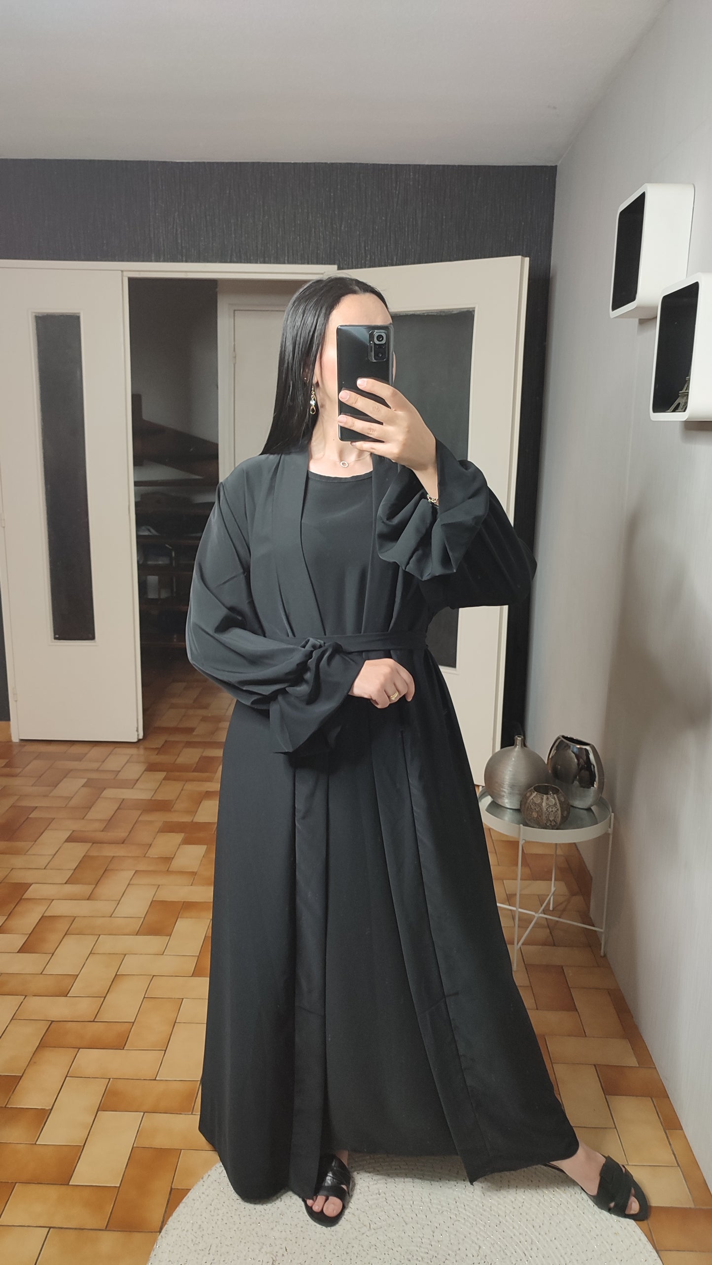 Abaya Kimono Long, Cardigan, Robe Sans Manches En Soie, Avec Ceinture