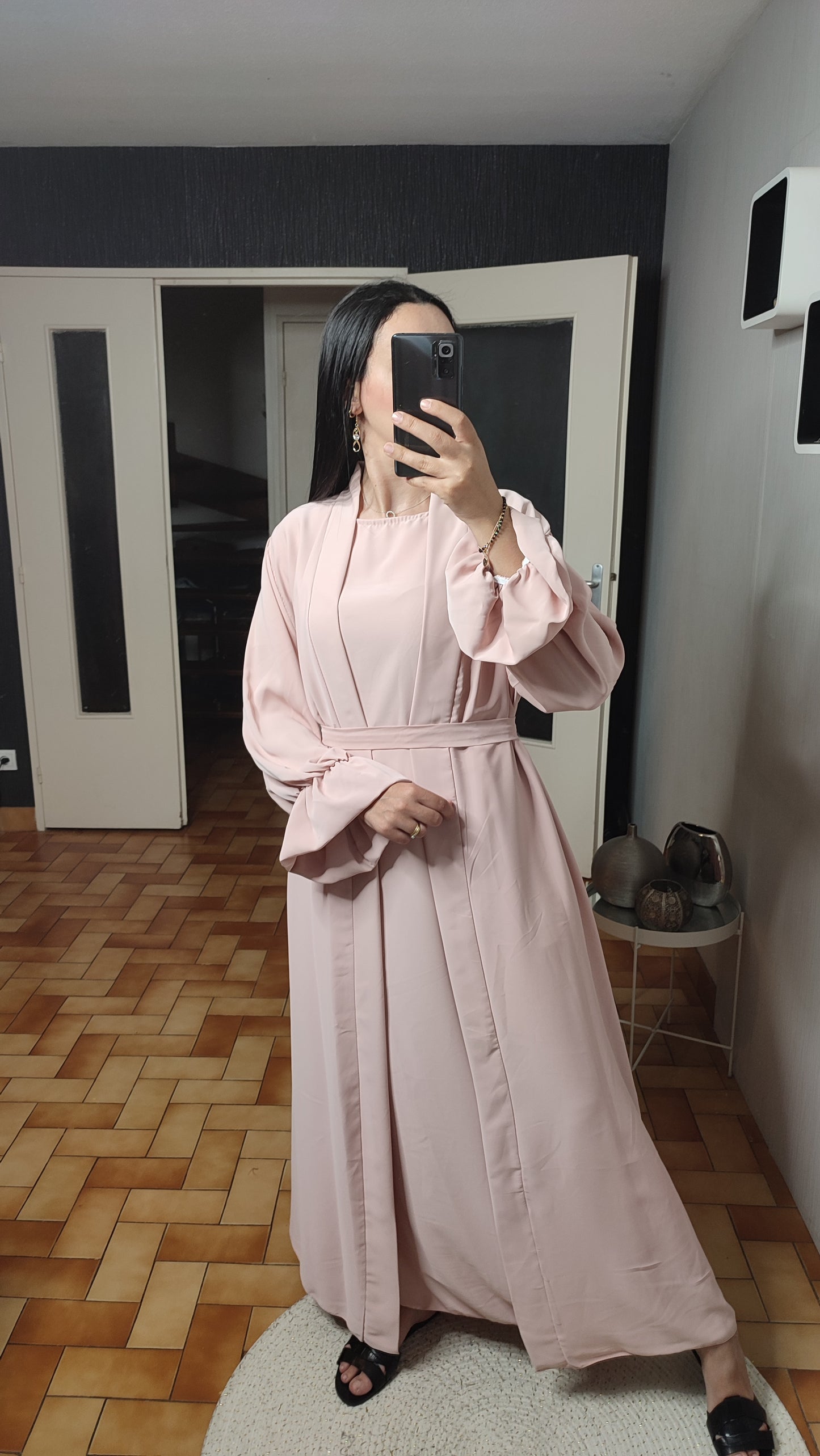 Abaya Kimono Long, Cardigan, Robe Sans Manches En Soie, Avec Ceinture