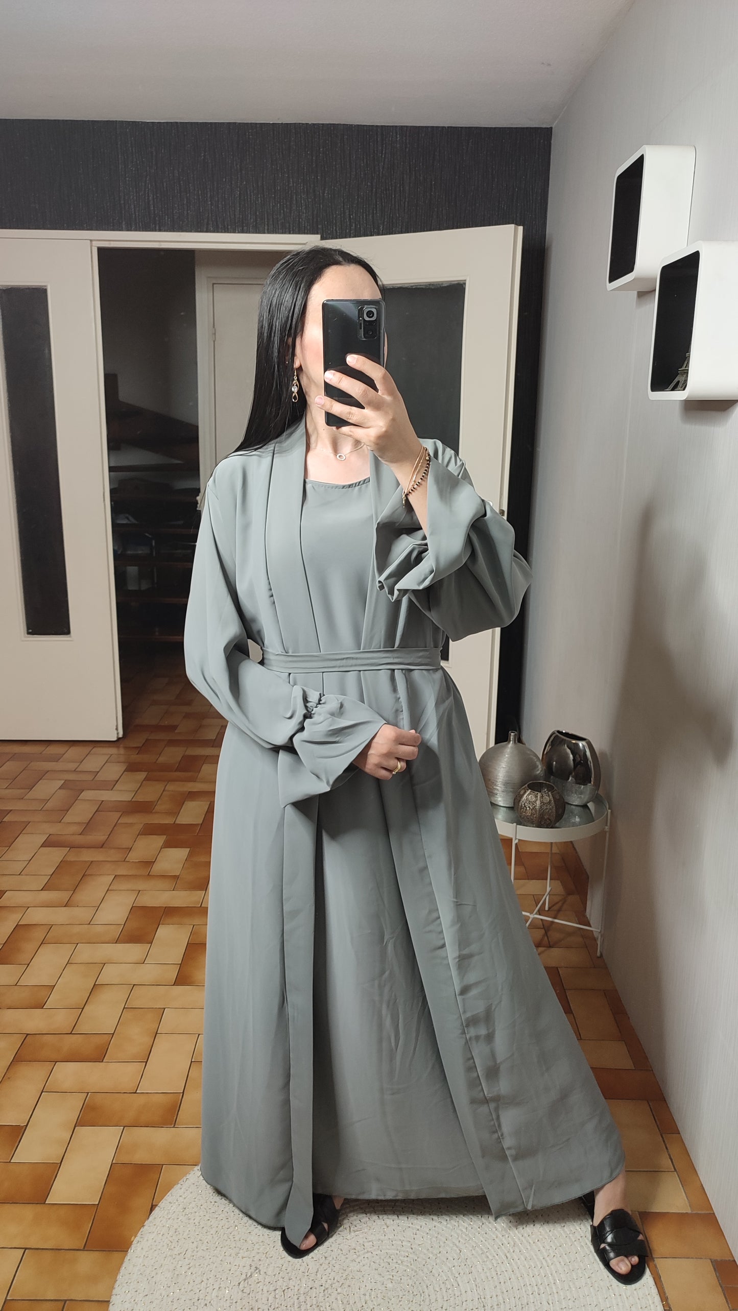 Abaya Kimono Long, Cardigan, Robe Sans Manches En Soie, Avec Ceinture