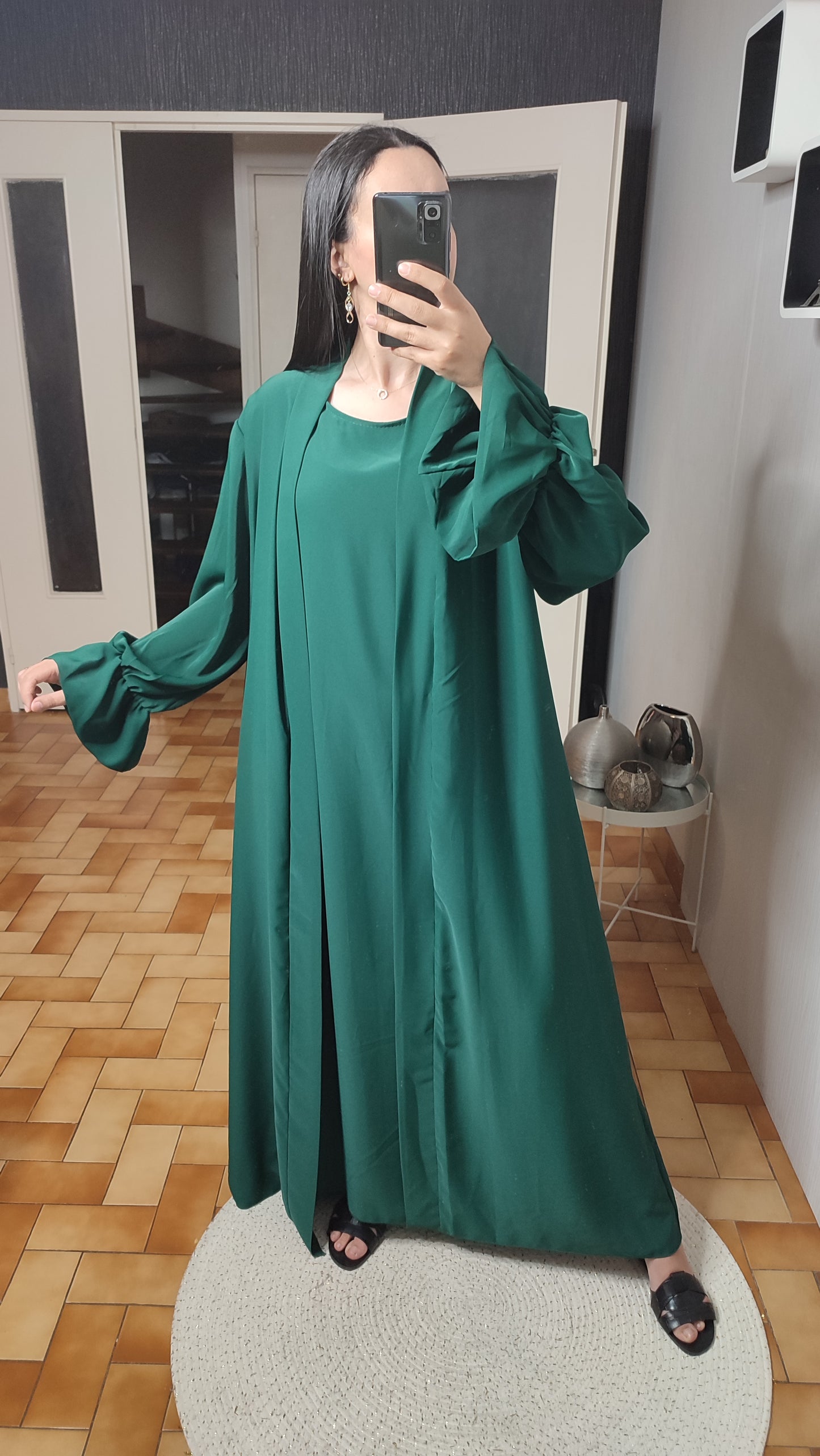 Abaya Kimono Long, Cardigan, Robe Sans Manches En Soie, Avec Ceinture