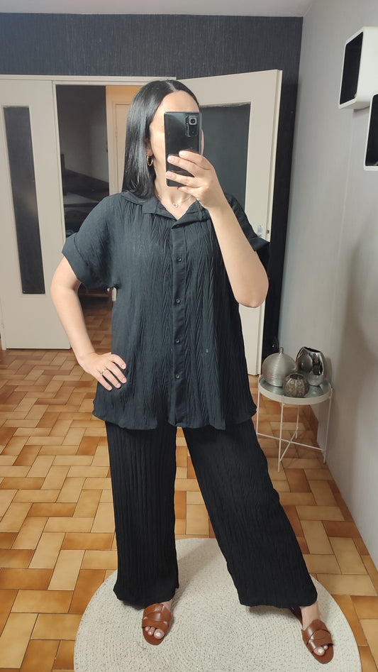 Ensemble Manches Courtes ,Matière Crêpe Fluide Chemise Et Pantalon