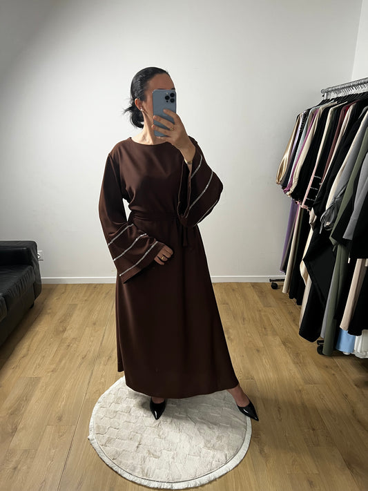 Robe Abaya En Soie Manches Évasée Brodée
