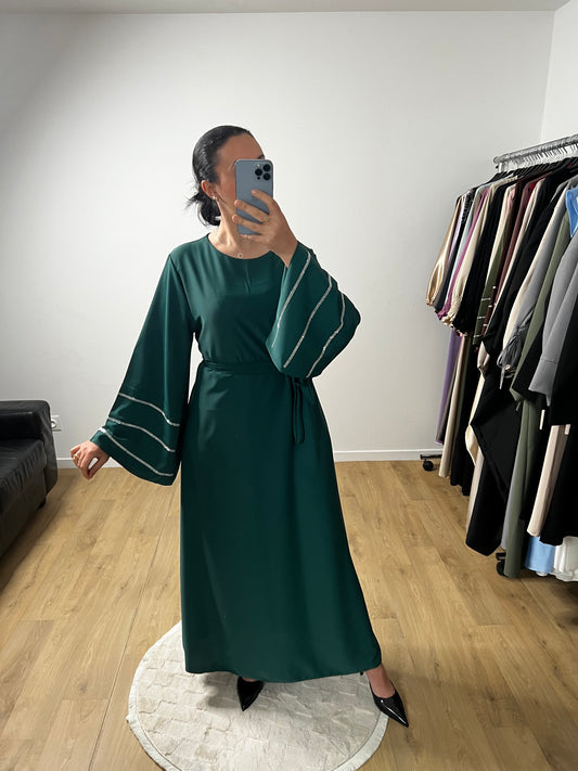 Robe Abaya En Soie Manches Évasée Brodée