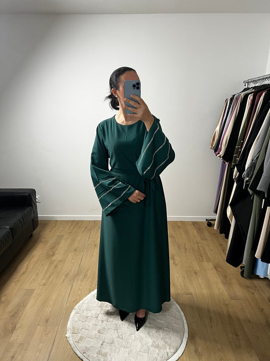 Robe Abaya En Soie Manches Évasée Brodée