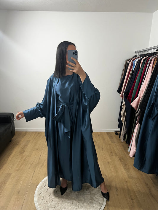 Ensemble Deux Pièces Robe Ceinture Intégré et Kimono "Chauve Souris" En Satin