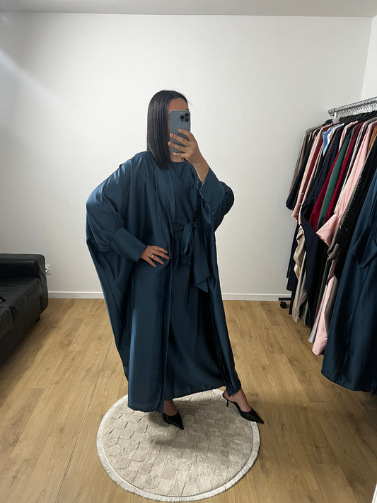 Ensemble Deux Pièces Robe Ceinture Intégré et Kimono "Chauve Souris" En Satin