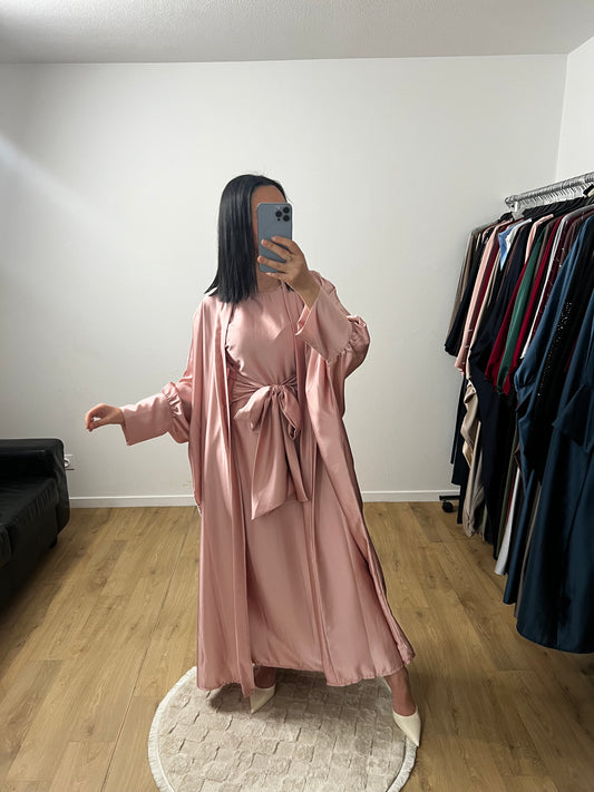 Ensemble Deux Pièces Robe Ceinture Intégré et Kimono "Chauve Souris" En Satin
