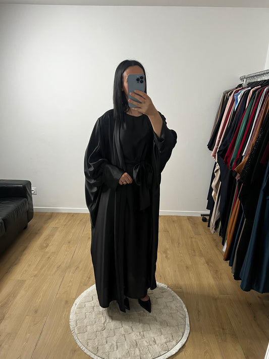 Ensemble Deux Pièces Robe Ceinture Intégré et Kimono "Chauve Souris" En Satin