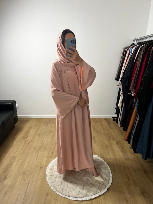 Abaya Robe en Soie de Médine Coutures Dorées avec Foulard