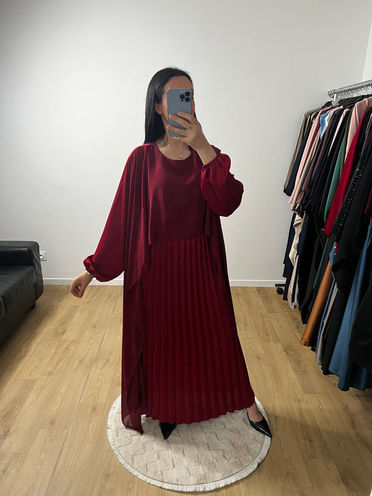 Robe en Satin Plissée avec Foulard Intégrée